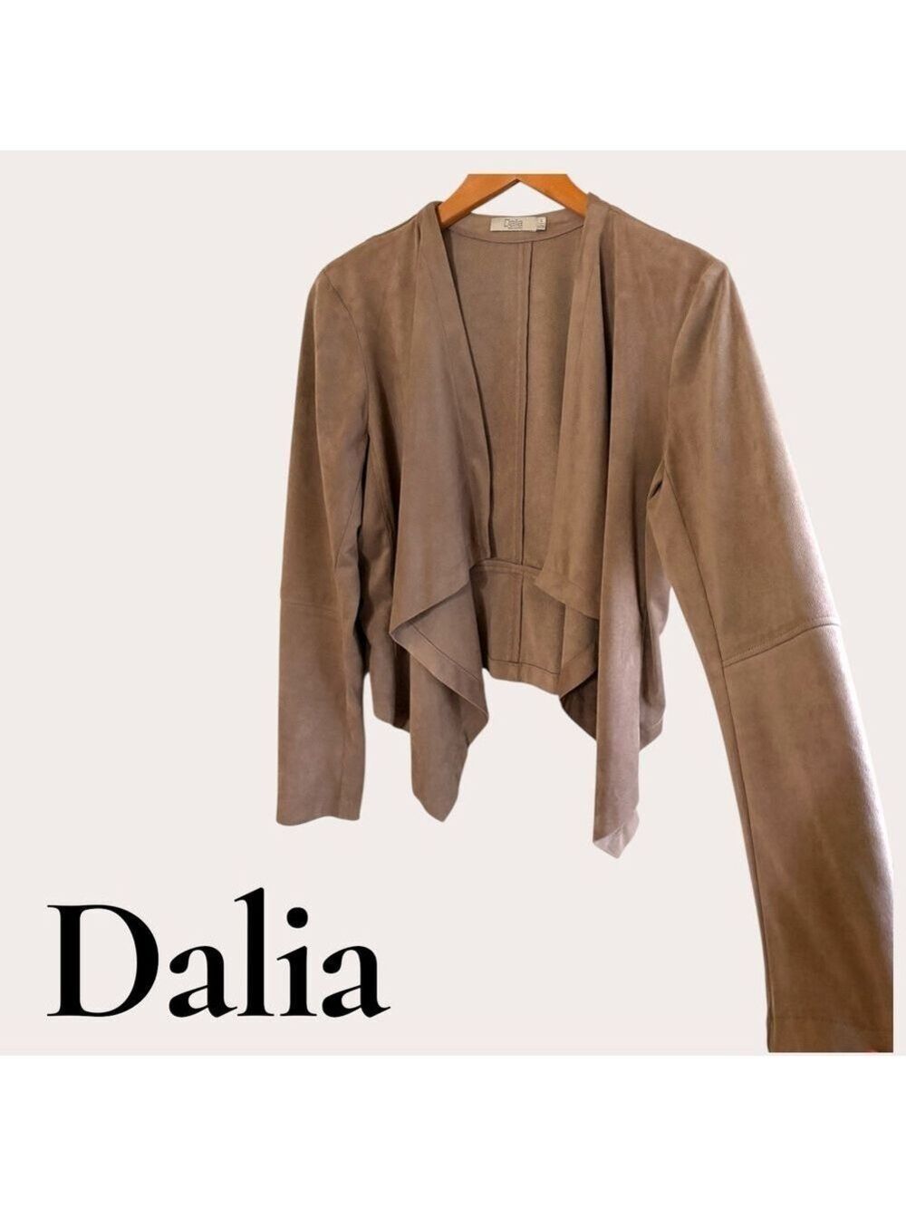 Dalia Women's Taupe Open-Front Waterfall Blazer. Faux Suede. Large. Like new! - Picture 3 of 8